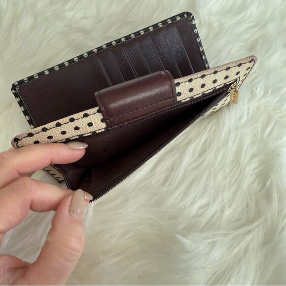 Fossil | Black & Cream Polkadot Polka Dot Wallet Card Slots Tab Clutch Leather - Picture 4 of 9